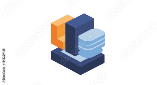 Isometric Data Storage and Processing - Server, Database, and Application Components.