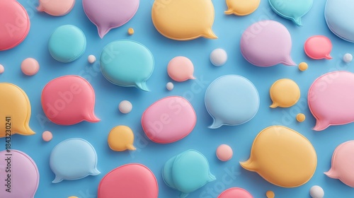 Vibrant colorful speech bubbles on blue background for communication