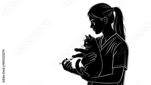 Veterinarian holding a cat in silhouette, representing animal care and pet health