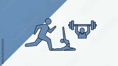 Fitness Icons Running, Yoga, Weightlifting - Healthy Lifestyle  Exercise Concepts