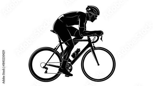 Professional Cyclist in Aerodynamic Pose on Racing Bicycle Silhouette