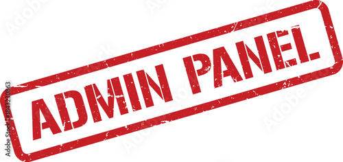 Red Admin Panel Rubber Stamp Illustration with Grunge Texture on White Background, angled view