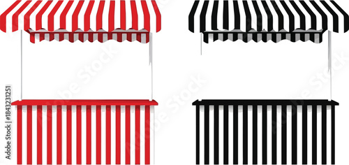 Red and Black Striped Market Stalls with Canopies for Outdoor Events and Retail Use