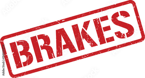 Red Distressed Brakes Stamp Grunge Style Illustration on White Background for Design