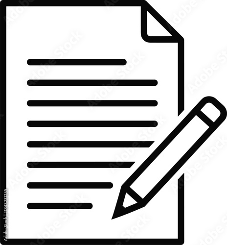 Set of three vector document icons with pencil representing writing notes, editing text, and signing legal contracts for business