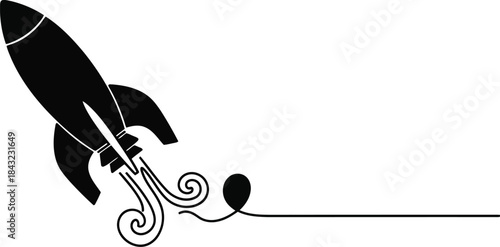 Stylish Black Rocket Illustration: Creative Concept for Business Growth, Innovation, and Technology Design