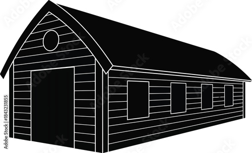 Stylish Black Wooden Barn Illustration for Modern Farmhouse Decor, Rustic Architecture, and Creative Design Projects
