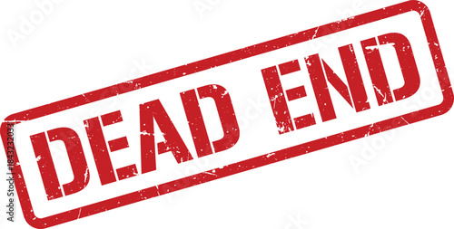 Red Dead End Rubber Stamp Impression on White Background, Textured Look, Indicating Termination