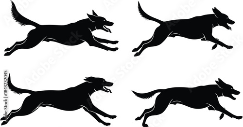 Running dog silhouette vector set with pet animal motion illustration for logo, icon, training, agility, design and animation use