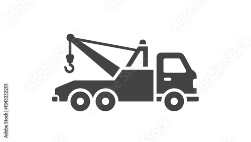 A black silhouette of a tow truck with a hook on the front, Generative AI.