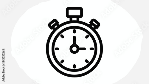 A black and white illustration of a stopwatch on a light grey background with a circular shape, Generative AI.
