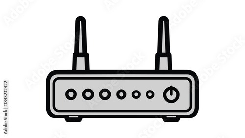 A line drawing of a wireless router with two antennas on a, Generative AI.