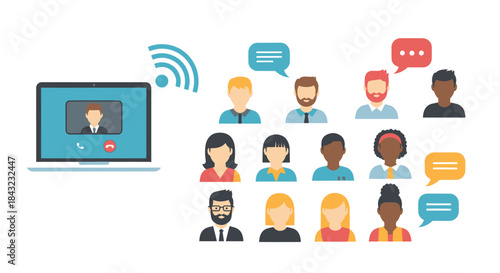 Diverse group of people participating in a video conference call.