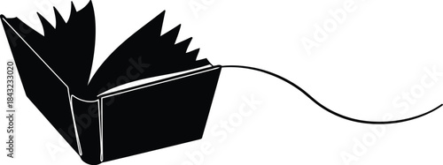 Black and White Open Book Illustration with Page Detail for Education, Reading, and Literature Themes