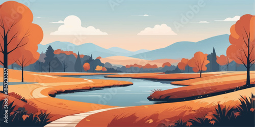 Mountain sunrise and river sunset landscapes with clouds reflecting on the blue water at dawn and dusk
