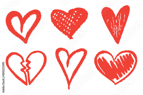 Hand-Drawn Red Heart Sketches for Love and Emotion Design