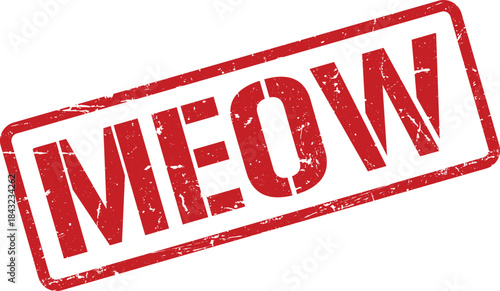 Distressed Red MEOW Text Stamp Illustration on White Background for Creative Projects