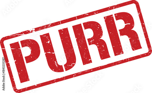 Red Distressed Stamp with the Word PURR Isolated on a White Background Design