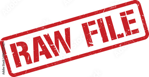 Distressed Red RAW FILE Rubber Stamp Impression Isolated on White Background, Showing Signs of Wear and Texture