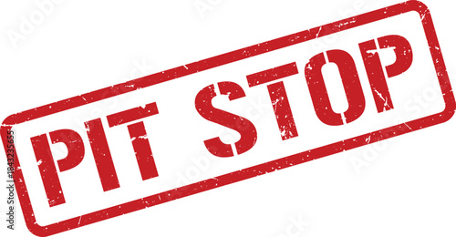 Distressed Red Pit Stop Rubber Stamp Impression Isolated on White Background, Angled View