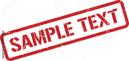 Angled Red Sample Text Rubber Stamp on White Background with Grunge Texture