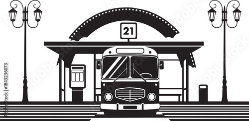 Bus station Silhouette vector flat illustration design
