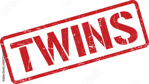 Distressed Red Twins Word Stamp on a White Background, Retro Style Indication