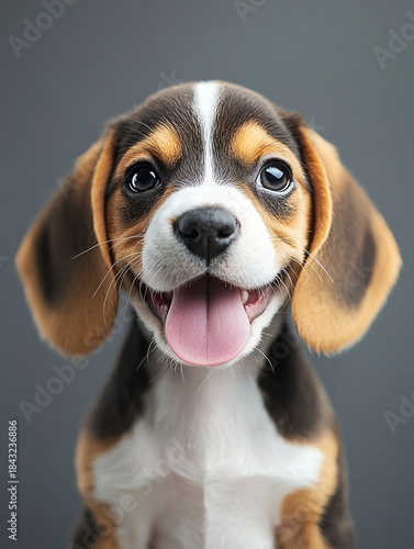 Happy beagle puppy with playful expression.