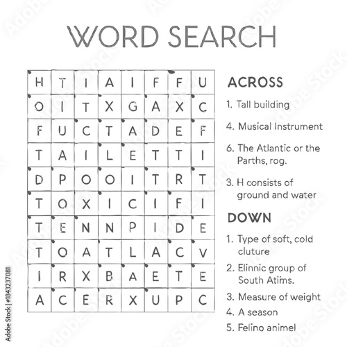  Word Search and Crossword Puzzle Hybrid – Clean Structured Vector Grid on White Background