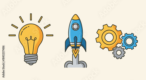 Bright Yellow Light Bulb with Glowing Rays Idea Concept.