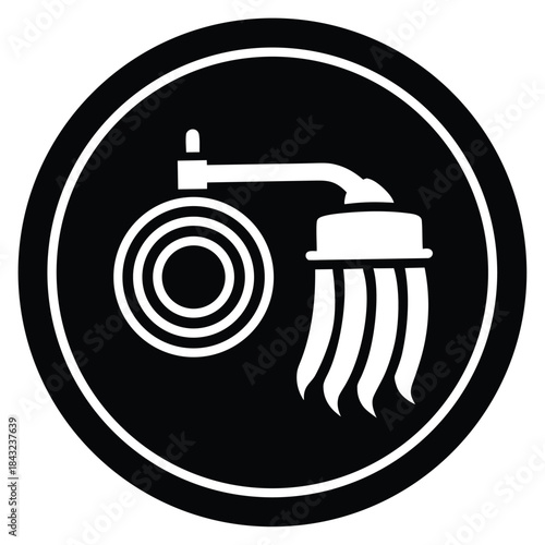 Fire Hose Icon Emergency Protection Equipment and Water Spray Nozzle Vector Illustration