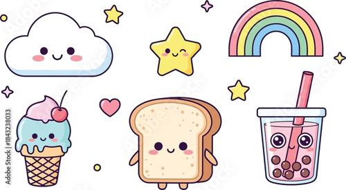 Funny vector set of cute cartoon animals and birds celebrating a sweet birthday party with cake, cupcakes, and fun Christmas holiday gift decorations