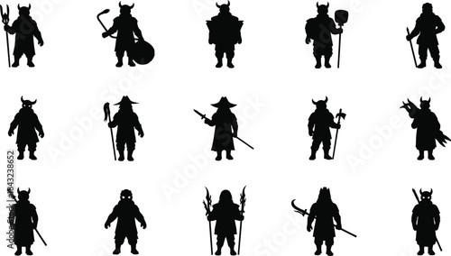 Vector silhouettes collection of people: men, women, children, couples, and dancers in black shadow illustration art