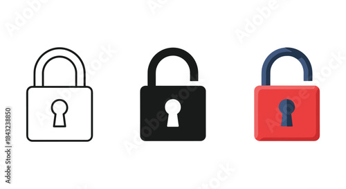 Three padlocks with different colors and designs