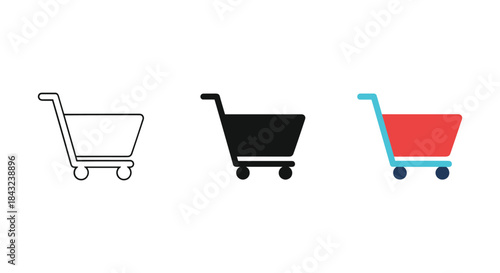 Shopping cart icons in different styles and colors