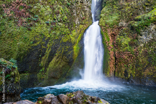 Bilde på lerret Wahclella Falls with Moss-Covered Rock Canyon, Columbia River Gorge, Oregon