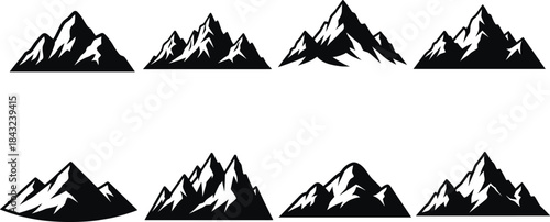 Silhouette of mountain peaks with snow caps – minimalist black vector illustration of rugged landscapes for nature, travel, and outdoor design