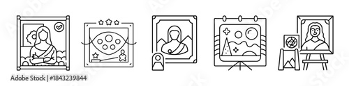 Art gallery, museum, and painting studio creative vector icon set.