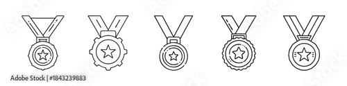 Outline medal icons with stars, varying border designs