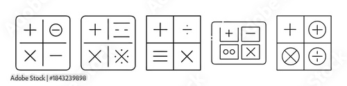 Mathematical operation symbols set: plus, minus, multiply, divide