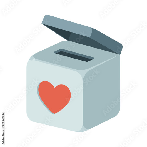 Donation Box with Heart Symbol for Charity and Support.