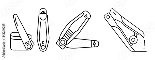 Line art icons of nail clippers and cutting tool set illustration
