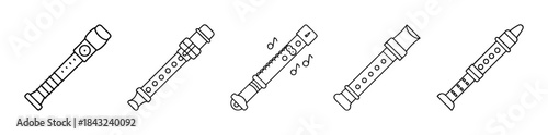 Recorder instrument line art icon set for music and education