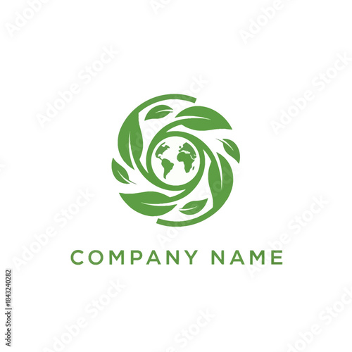 Eco-Friendly Globe Logo with Green Leaves for Sustainable Business.