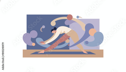 Serene Woman Practicing Yoga, Modern Abstract Illustration