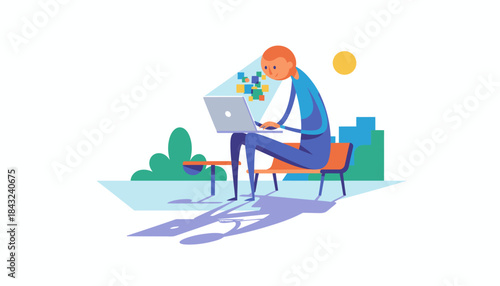 Person Working Outdoors with Laptop and Digital Data