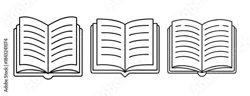 Open books line art icon set representing knowledge and study