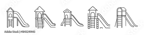 Outline vector icons of playground slides and climbing frames