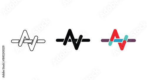 Logo design variations featuring unique waveform elements