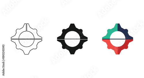 Gear icon variations in different colors and styles